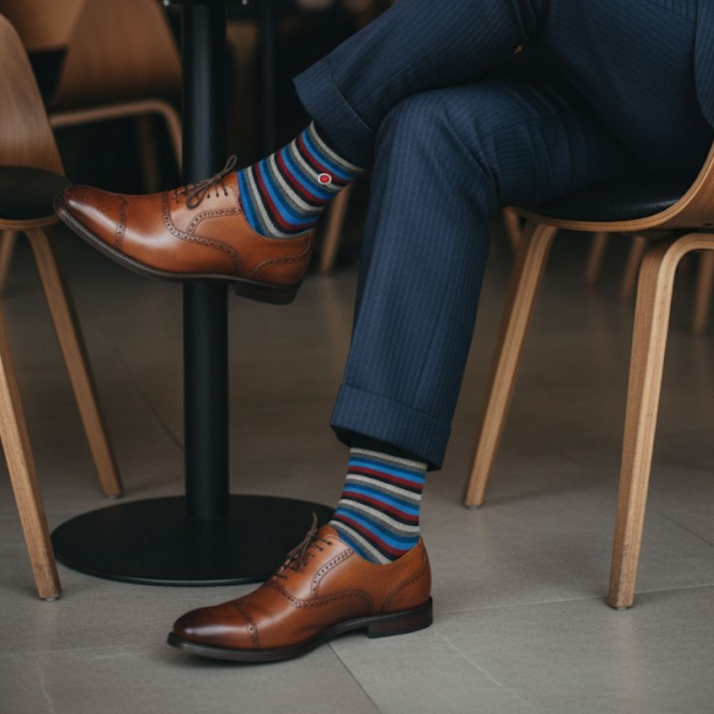 Luxury 1-Pack: Premium Organic Cotton Mid-Calf Dress Socks - Love Stripes