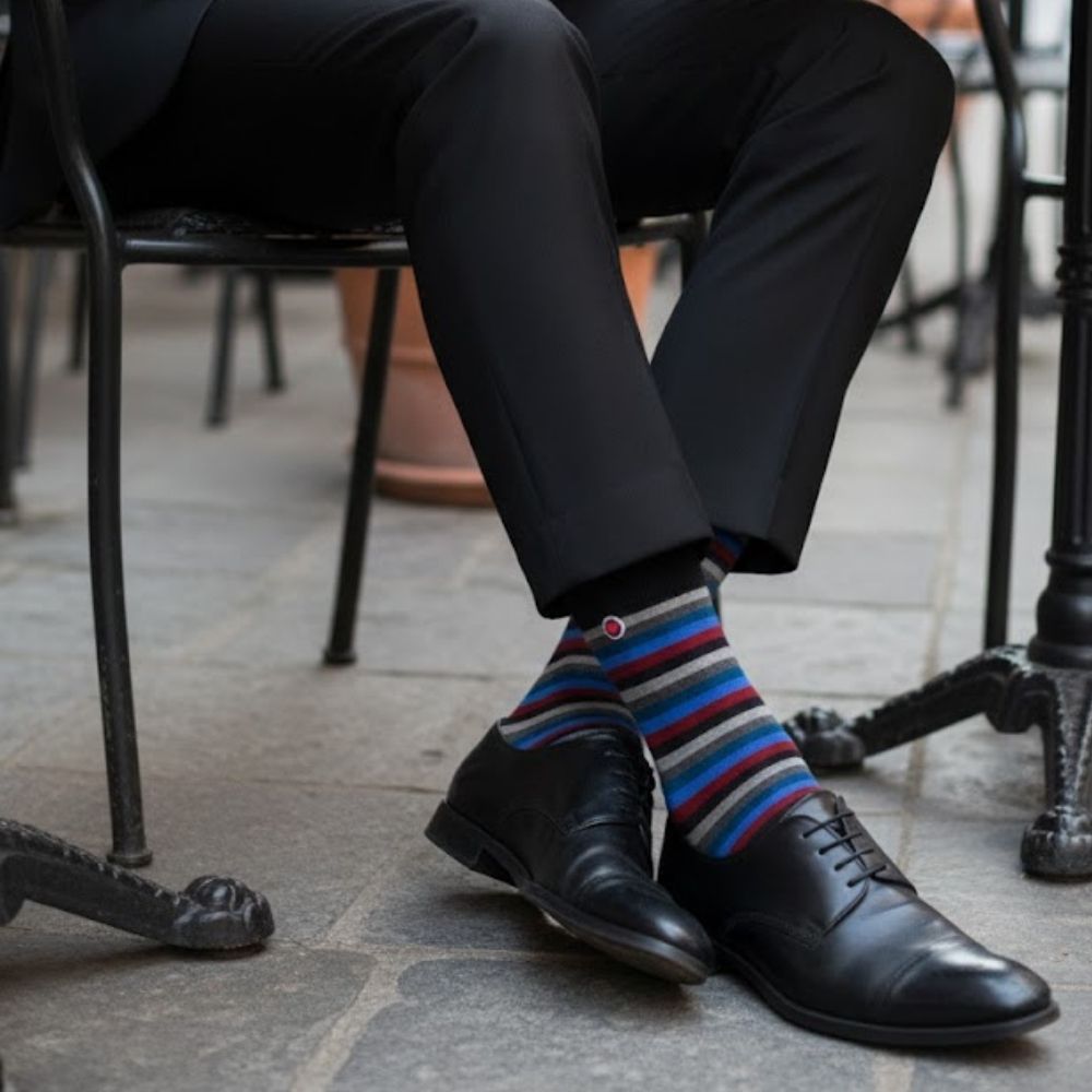 Luxury 1-Pack: Premium Organic Cotton Mid-Calf Dress Socks - Love Stripes