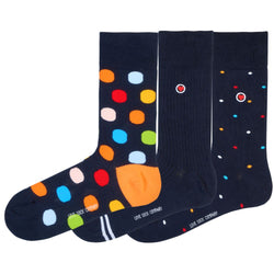 3-Pack Fun & Colorful Patterned Crew Socks - Zero-Slip Fit - Navy Pack