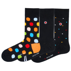 3-Pack Fun & Colorful Patterned Crew Socks - Zero-Slip Fit - Black Pack