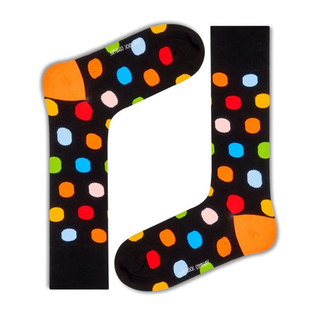 Premium Colorful Polka Dot Mid-Calf Sock - Zero-Sag, Fine Cotton - Big Polka Black