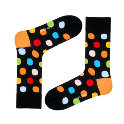 Performance Organic Cotton Crew Dress Socks - Seamless & Stay-Up - Big Polka Black