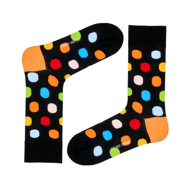 Performance Organic Cotton Crew Dress Socks - Seamless & Stay-Up - Big Polka Black