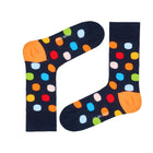 Performance Organic Cotton Crew Dress Socks - Seamless & Stay-Up - Big Polka Navy