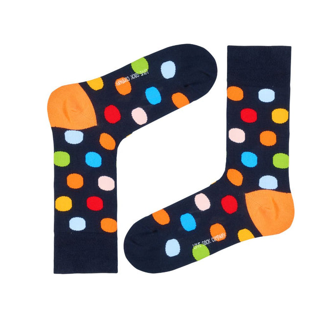 Performance Organic Cotton Crew Dress Socks - Seamless & Stay-Up - Big Polka Navy