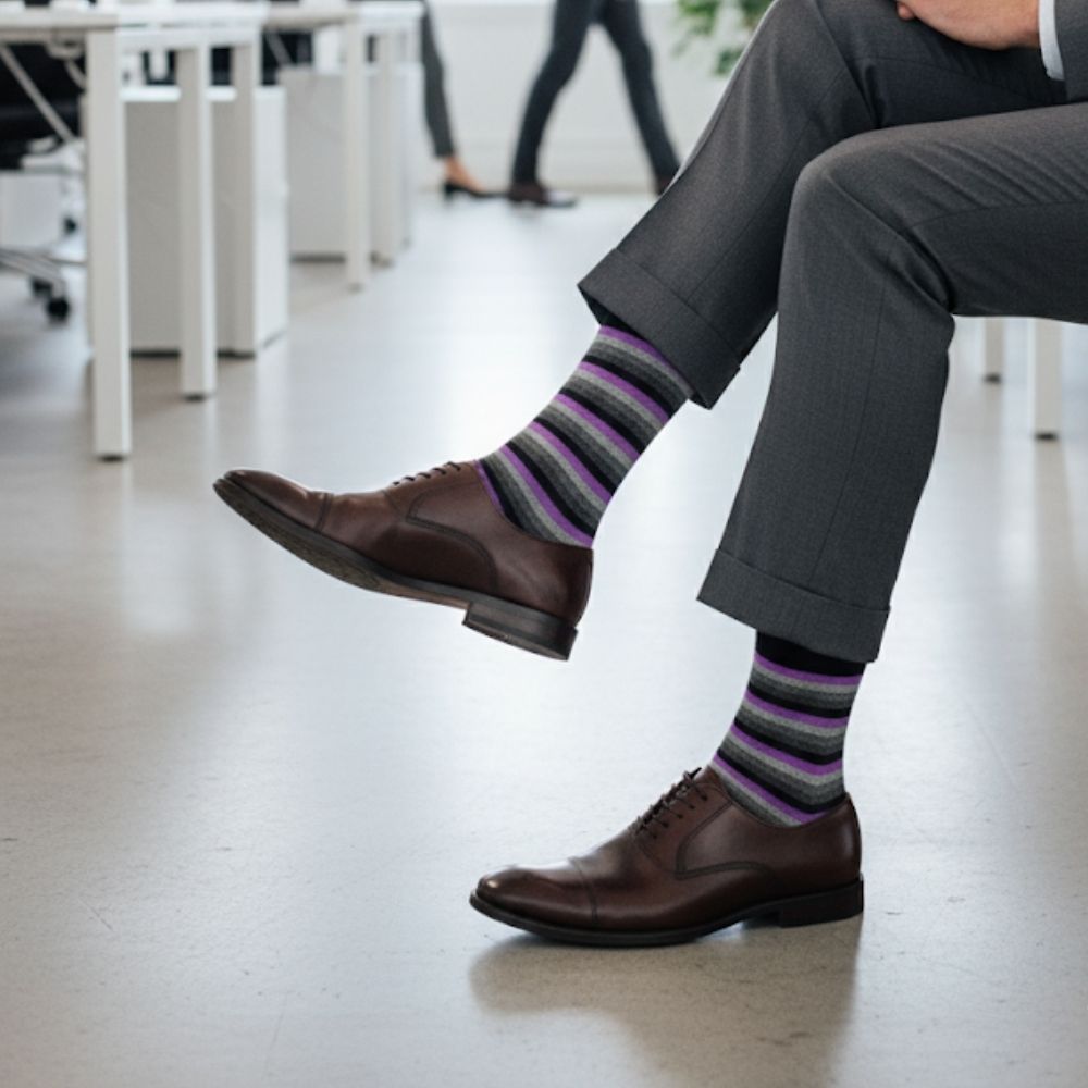 Luxury 1-Pack: Premium Organic Cotton Mid-Calf Dress Socks - Love Stripes Grey