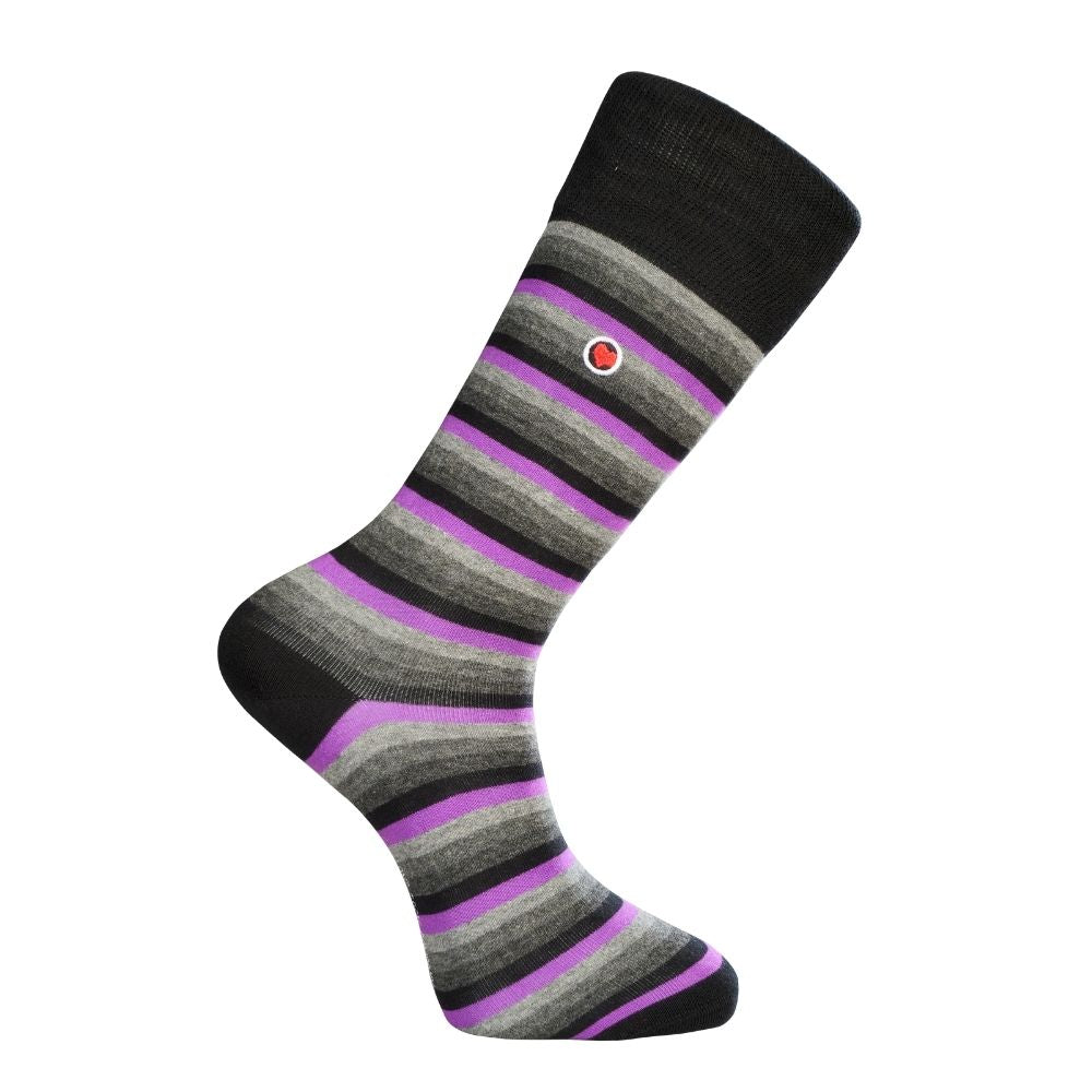 Luxury 1-Pack: Premium Organic Cotton Mid-Calf Dress Socks - Love Stripes Grey