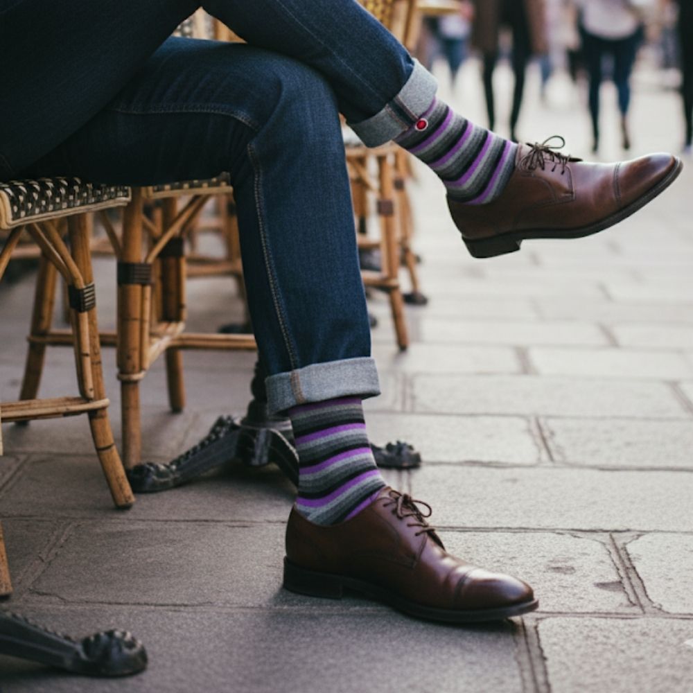 Luxury 1-Pack: Premium Organic Cotton Mid-Calf Dress Socks - Love Stripes Grey