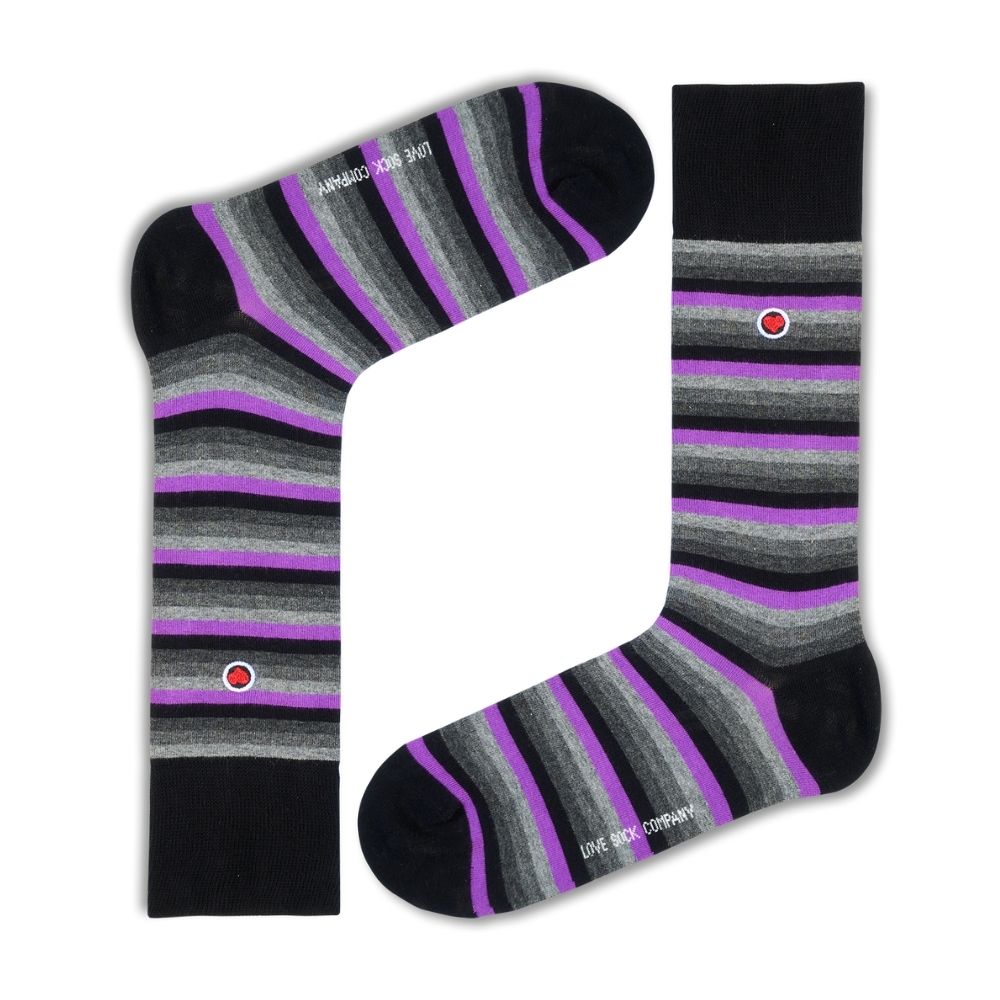 Luxury 1-Pack: Premium Organic Cotton Mid-Calf Dress Socks - Love Stripes Grey