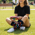 Performance Organic Cotton Crew Dress Socks - Seamless & Stay-Up - Big Polka Black