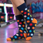 Performance Organic Cotton Crew Dress Socks - Seamless & Stay-Up - Big Polka Navy