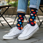 Performance Organic Cotton Crew Dress Socks - Seamless & Stay-Up - Big Polka Navy