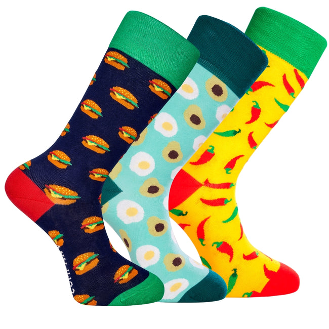 Men’s Colorful Food Patterned Crew Socks Gift Pack