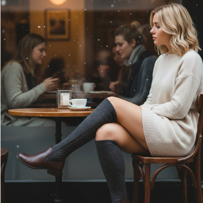 Classic Knee-High Socks - Seamless Comfort & Winter Warmth - Grey