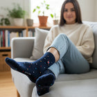 Premium Women's Dress Socks: Zero-Slip Fit with Organic Cotton - Mini Polka Navy