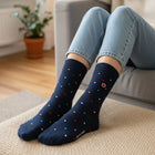 Premium Women's Dress Socks: Zero-Slip Fit with Organic Cotton - Mini Polka Navy