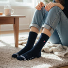 The Best Women's Crew Socks: Performance Organic Cotton with Arch Support - Ribbed Navy