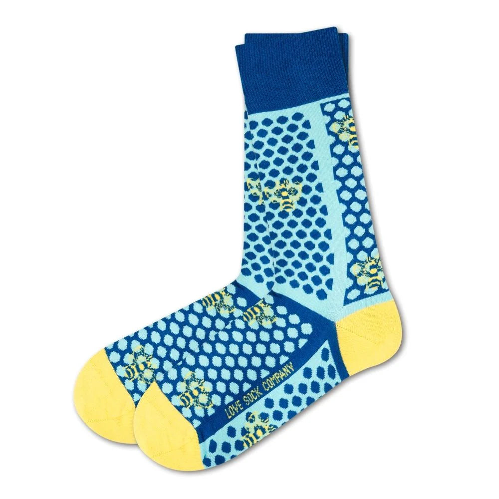 Love Sock Company Colorful Bee Casual Dress Socks Blue (M) - LOVE SOCK COMPANY