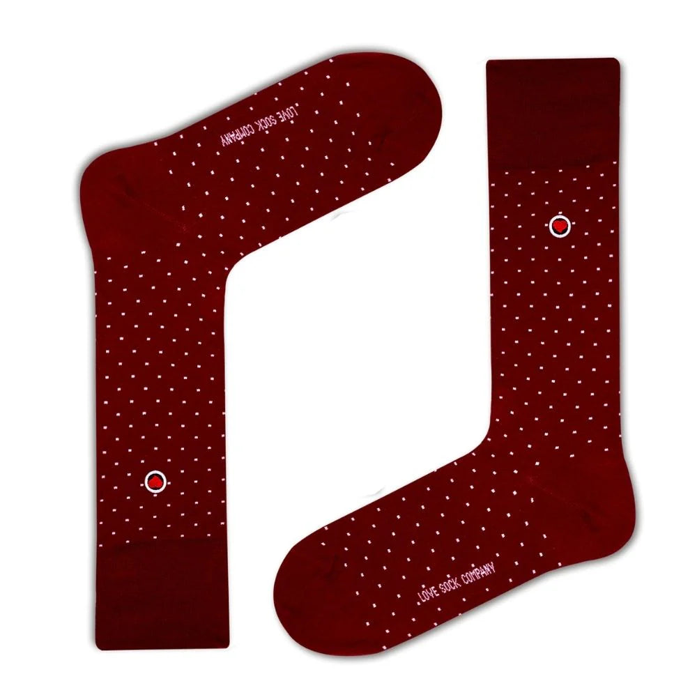 Biz Dots Men's Polka Dot Premium Dress Socks Burgundy Love Sock Company (M) - LOVE SOCK COMPANY