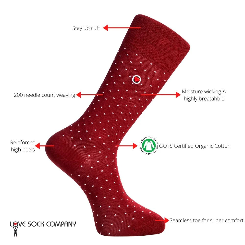 Biz Dots Men's Polka Dot Premium Dress Socks Burgundy Love Sock Company (M) - LOVE SOCK COMPANY