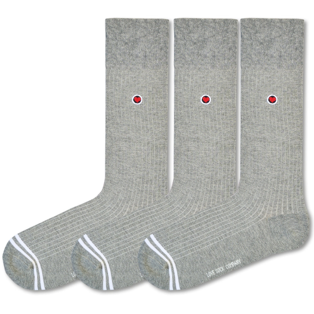 Love Sock Company Ribbed Grey dress socks, 3 pack