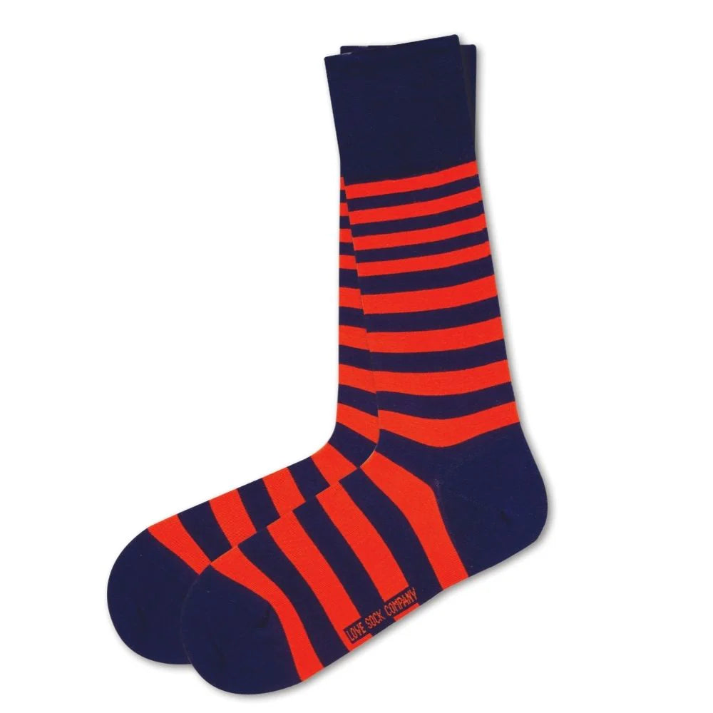 Love Sock Company Men's Stripe Sock Orange Navy Tokyo (M) - LOVE SOCK COMPANY