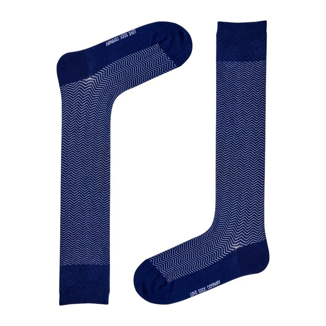 Men's Navy Blue Over The Calf Dress Socks Love Sock Company Knee High Chevron (M) - LOVE SOCK COMPANY