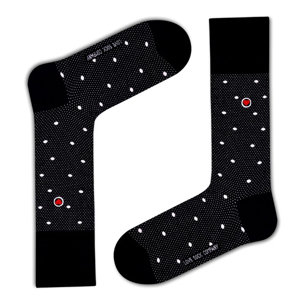 Love Sock Company Funky Patterned Fun Men's Dress Socks Polka Night Black (M) - LOVE SOCK COMPANY