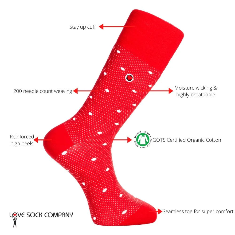 Polka Night Men's Luxury dress Socks Red (M) - LOVE SOCK COMPANY