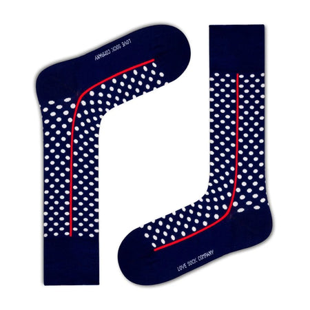 Love Sock Company Men's Funky Cool Polka Dots Dress Socks Red Line Navy (M) - LOVE SOCK COMPANY