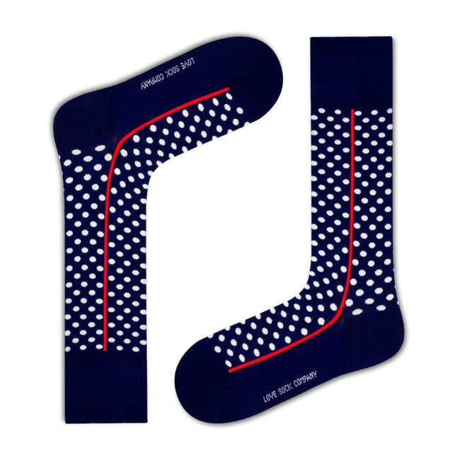 Love Sock Company Men's Funky Cool Polka Dots Dress Socks Red Line Navy (M) - LOVE SOCK COMPANY