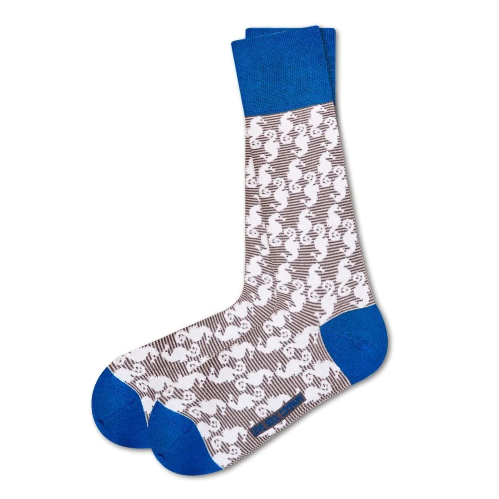 Love Sock Company Colorful Striped Patterned Men's Dress Socks Seahorse Grey (M) - LOVE SOCK COMPANY