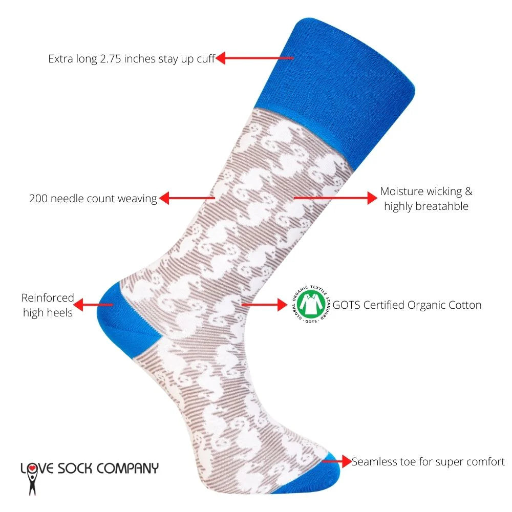 Love Sock Company Colorful Striped Patterned Men's Dress Socks Seahorse Grey (M) - LOVE SOCK COMPANY
