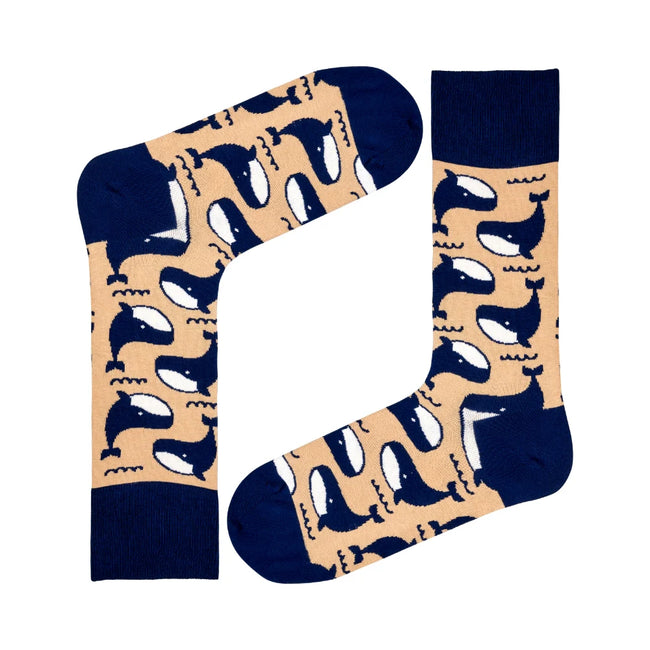 Whale Novelty Socks Beige (Unisex) - LOVE SOCK COMPANY
