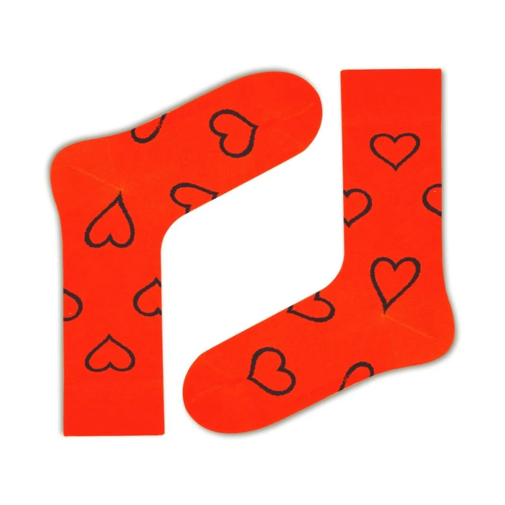 Big Heart Colorful fun patterned organic novelty orange crew socks - LOVE SOCK COMPANY