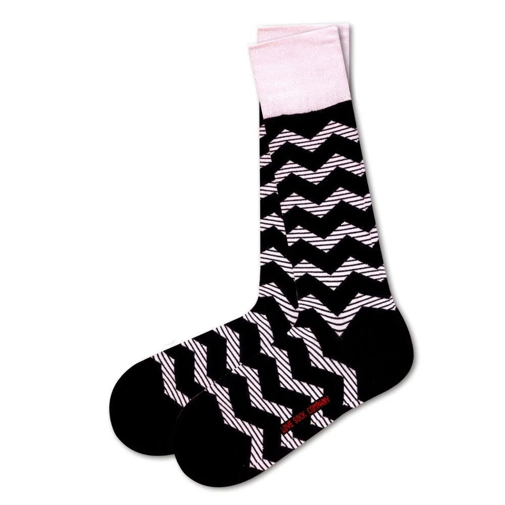 Zig Zag Dress Socks - Black, flat view of the zig zag stripe - Love Sock Company