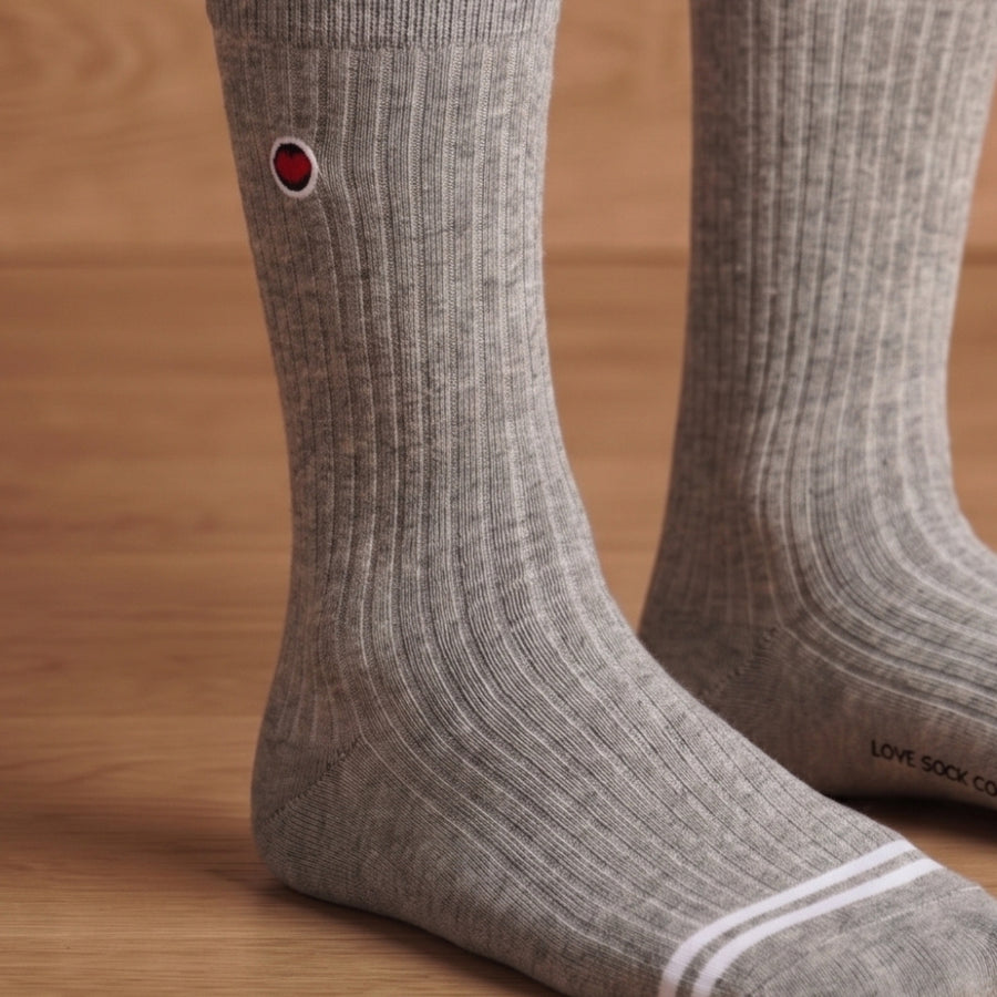 Men's Mid-Calf Dress Socks - Ribbed Solid Grey
