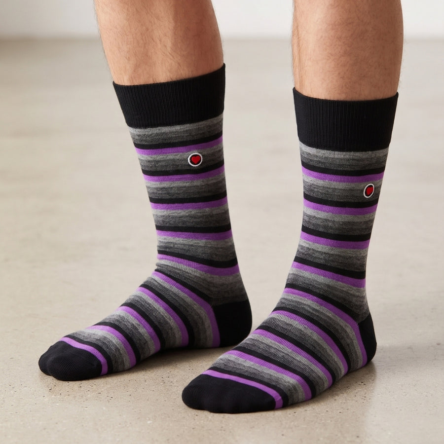 Men's Mid-Calf Dress Socks - Love Stripes Grey