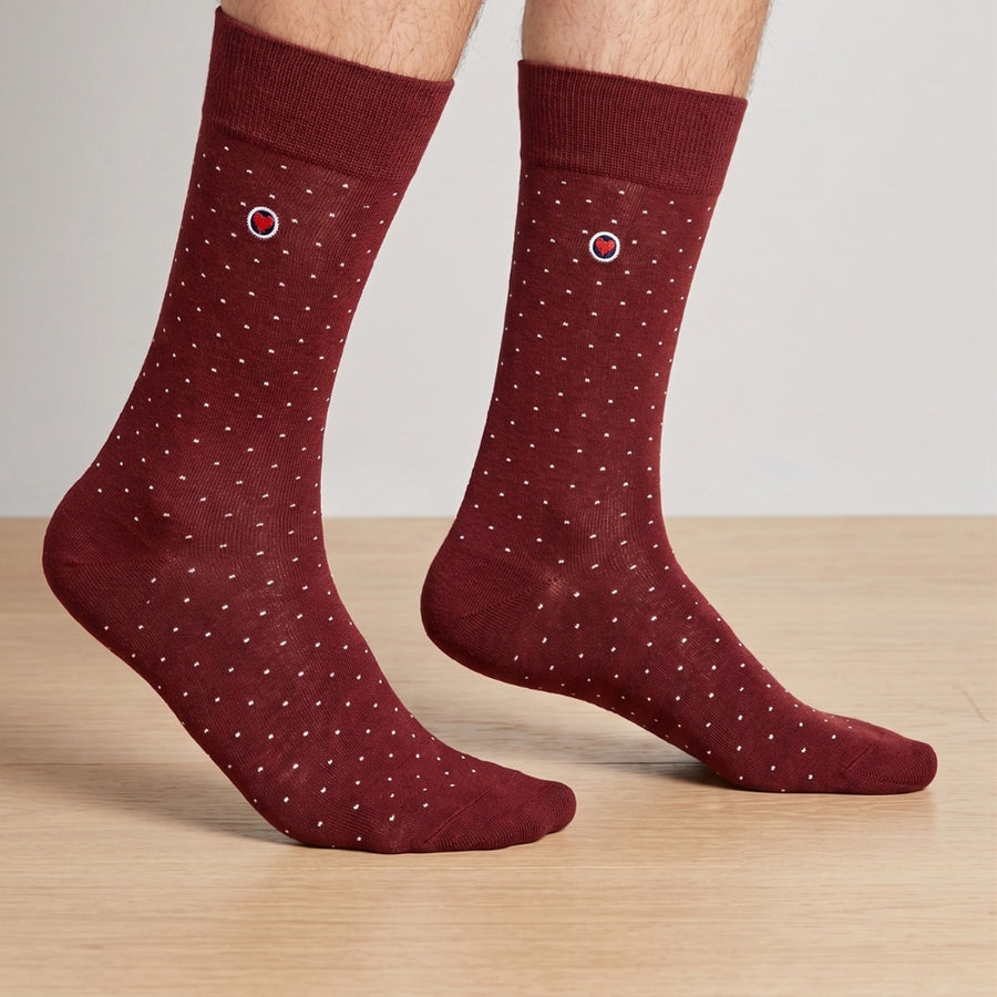 Men's Mid-Calf Dress Socks - Biz Dots Burgundy