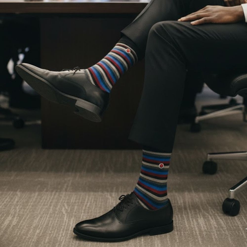 Luxury 1-Pack: Premium Organic Cotton Mid-Calf Dress Socks - Love Stripes