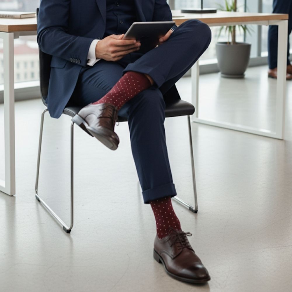 The Non-Binding 1-Pack: Premium Men's Mid-Calf Dress Socks - Biz Dots Burgundy