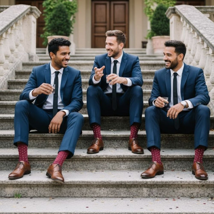 Men's Mid-Calf Dress Socks - Biz Dots Burgundy — organic cotton socks by Love Sock Company