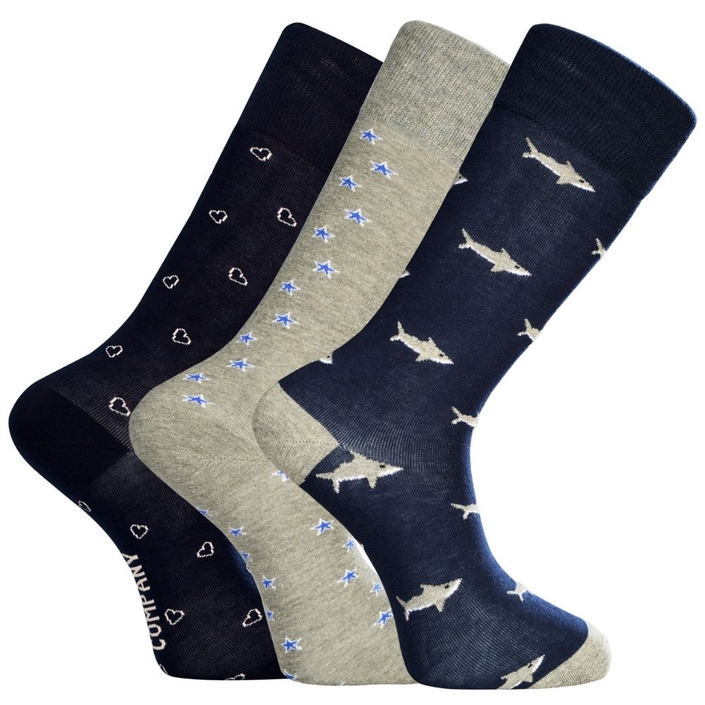 Love Sock Company Men's Shark Tank Bundle Socks, 3-Pack - Black/Gray/Navy