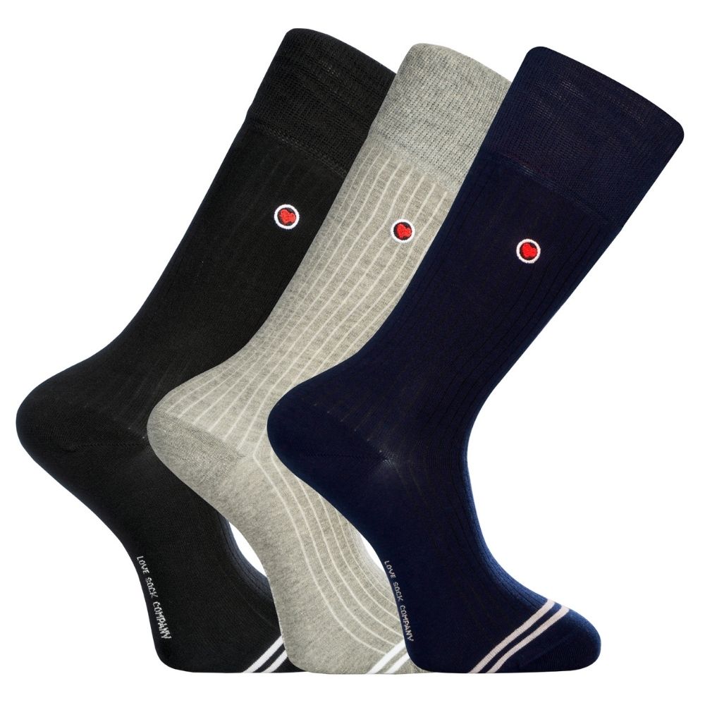 Love Sock Company Men's Solid Socks, 3-Pack - Black/Light Gray/Dark Navy - One Size Love Sock Company Men's Solid Socks, 3-Pack - Black/Light Gray/Dark Navy - One Size
