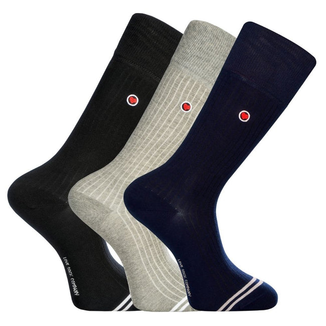 Luxury 3-Pack: Premium Organic Cotton Mid-Calf Dress Socks - Ribbed Solids