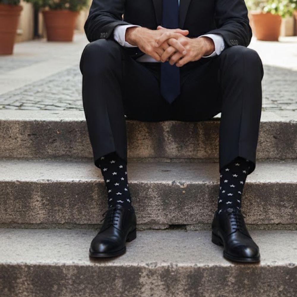 Star Pattern Mid-Calf Dress Sock - Seamless Organic Cotton
