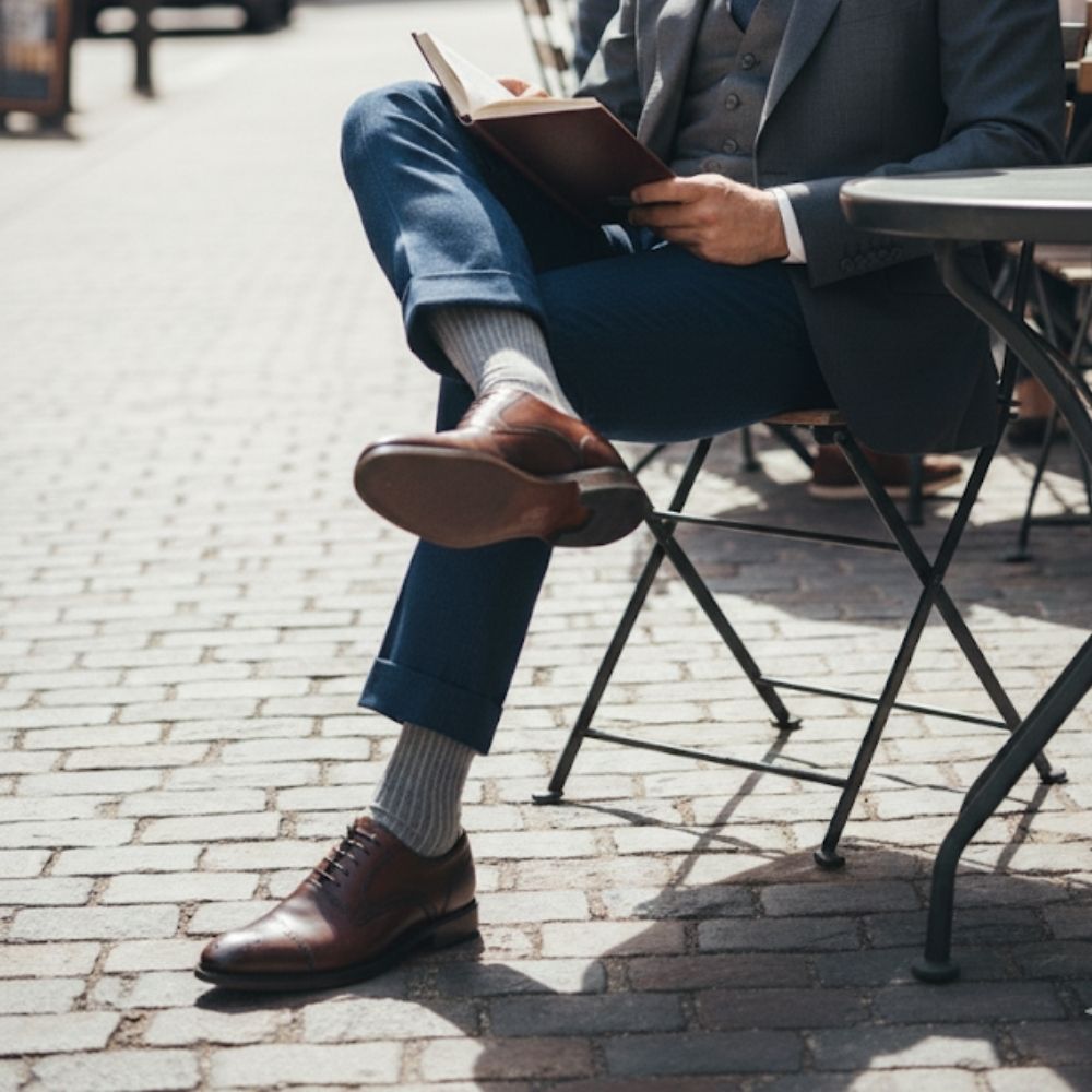 Luxury Pack: Premium Organic Cotton Mid-Calf Dress Socks - Ribbed Solid Grey