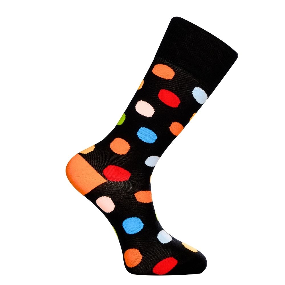 Premium Colorful Polka Dot Mid-Calf Sock - Zero-Sag, Fine Cotton - Big Polka Black