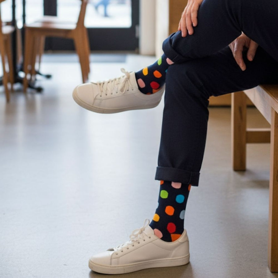 Men's Mid-Calf Dress Socks - Big Polka Navy — organic cotton socks by Love Sock Company