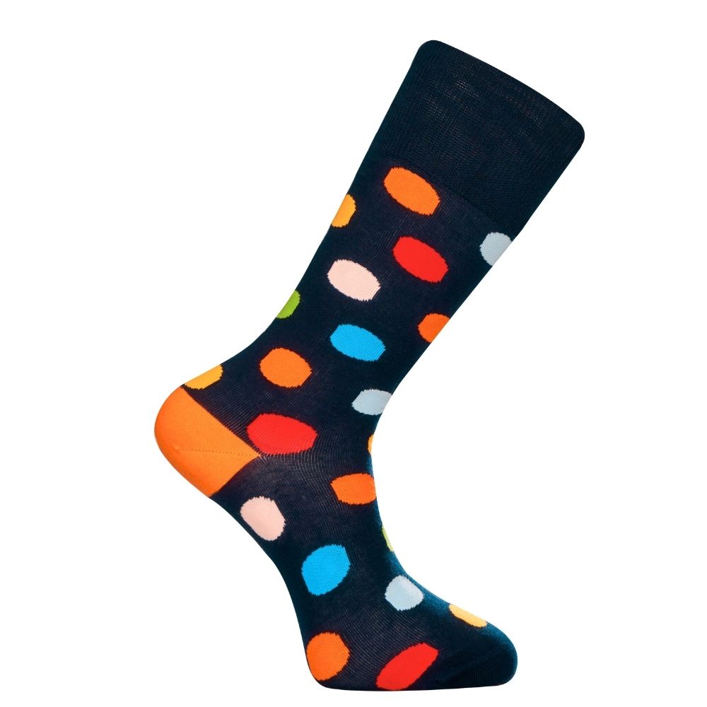 Premium Colorful Polka Dot Mid-Calf Sock - Zero-Sag, Fine Cotton - Big Polka Navy